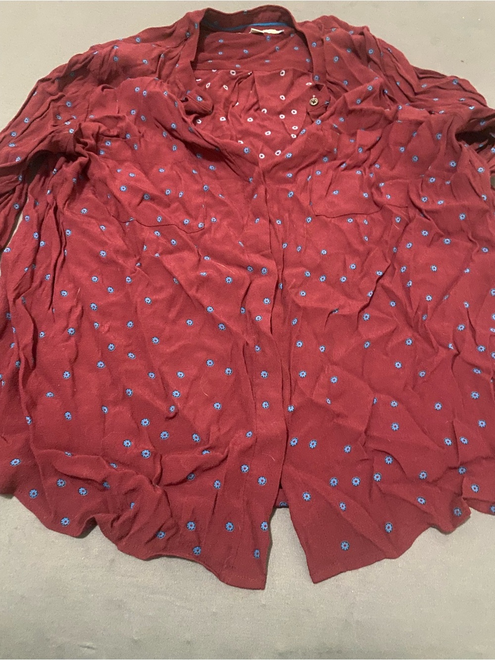 Boden Maroon Blouse with Blue Dot Accents